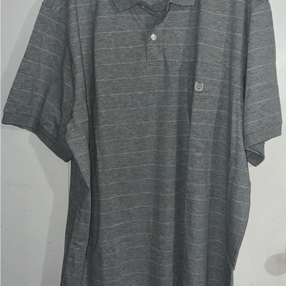 Chaps Men's Grey and White Stripe Polo Shirt XXL
